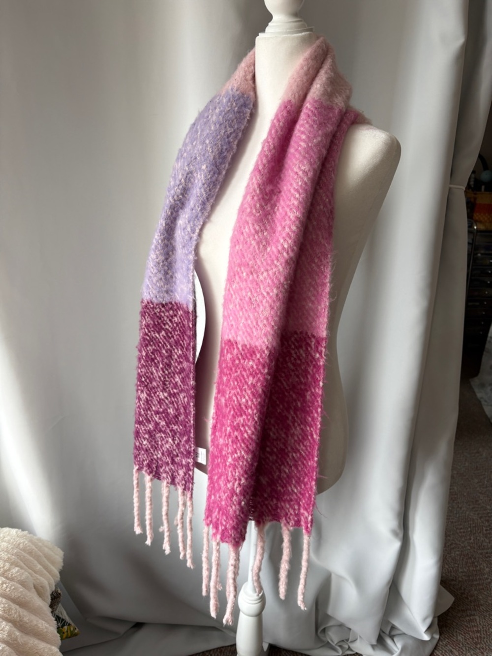 Soft Pink & Lavender Ombre Fringe Scarf